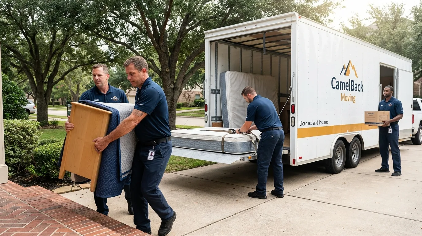 Crew loading residential truck for cross-state move from Taos, NM